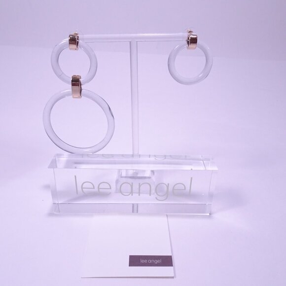 Lee Angel Light Lucite Gold Double Hoop Ball Uneven Drop Earrings NWT 110 - Picture 4 of 6